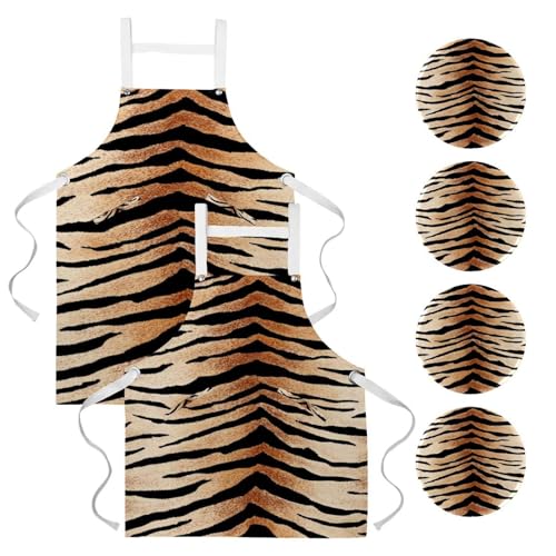 Tablier de serveuse avec motif peau de tigre et broches incluses
