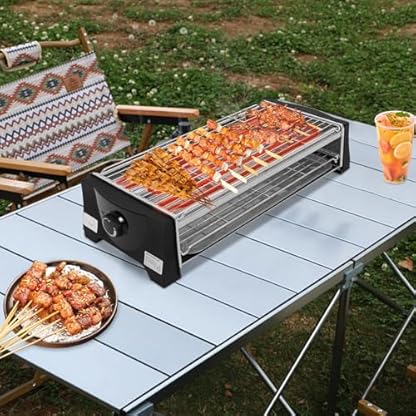 Tischgrill, 2200W Elektrogrill mit 2 Grillmatten und Ölwanne, 150-230℃, Automatische Konstanthaltung der Temperatur, Einfache Reinigung, für Drinnen und Draußen – Bild 3