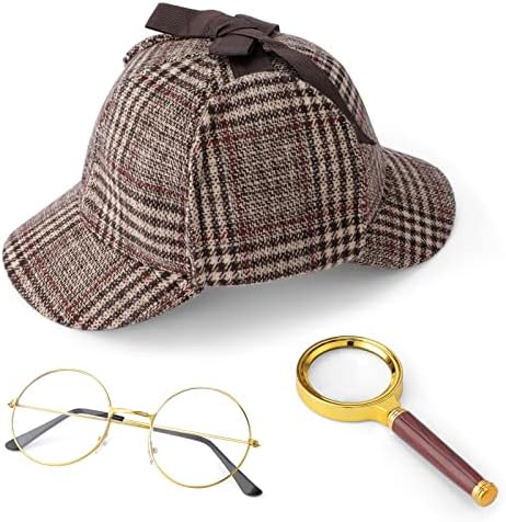 Hifot Zestaw akcesoriów do kostiumu detektywa, kostium Sherlocka Holmesa w stylu lat 20. XX wieku, dla dzieci, dla chłopców, dla mężczyzn, akcesoria kostiumowe, rozmiar uniwersalny, 3 szt.