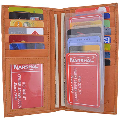 CTM Men's Leather American Flag Embossed Bifold Wallet - Slim, RFID Blocking, Tan