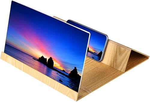 flexman 12inch Screen Magnifier for Cell Phone, High Definition Phone Screen Amplifier Enlarger with Wood Grain Stand, Portable Screen Expanders for