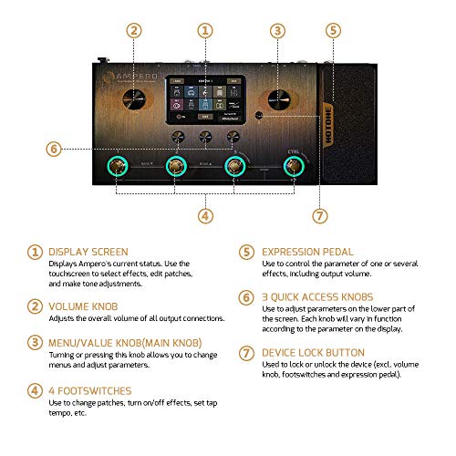 Hotone Ampero MP-100 Guitar Bass Amp Modeling IR Cabinets Simulation Multi Language Multi-Effects with Expression Pedal Stereo OTG USB Audio Interface