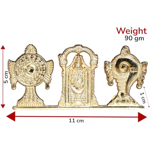 Image of KridayKraft Tirupati Balaji Symbol Stand Shankh Chakra with Balaji Statue Gold Plating Antique Decorative for Car Dashboard Home & Office Table Showpiece Figurines,Religious Gift Idol, 5 x 1 Cm