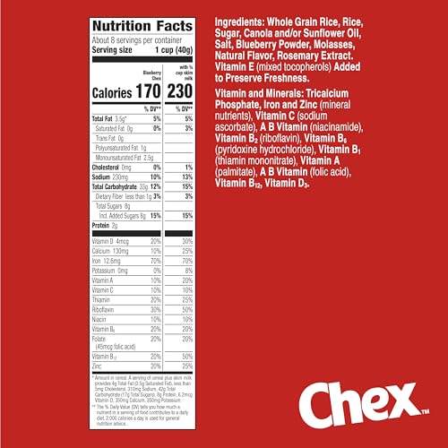 Image of Blueberry Chex Cereal,Gluten Free Breakfast Cereal,Made with Whole Grain,12 oz,(Pack of 6)