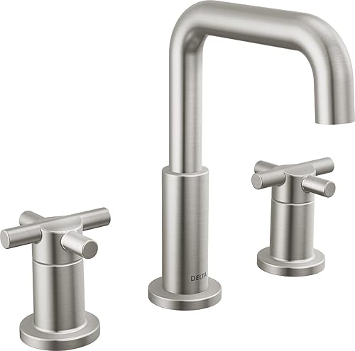 Delta Faucet Nicoli - Grifo de baño generalizado de 3 agujeros, grifo de baño de níquel cepillado, grifo de baño de 2 asas, grifo de lavabo de baño,