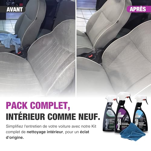ProTechMC | Kit Nettoyage Voiture Interieur | Nettoyant Multi-Surfaces | Protecteur Plastiques | Détachant Tissus et Moquettes | 3x500 ML | Inclut Microfibre 40x40 cm | Made in France – Image 3
