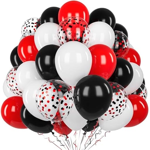 Globos Negros y Rojos, 60 Piezas 12 Pulgadas Globos Látex Negro Rojo y Blanco Mate con Globos Confeti para Niños Hombres Cumpleaños, Baby Shower, Aniversario Bodas, Fiesta Casino, Decoración | Ya disponible en tu tienda friki favorita! En mundofriki.es!