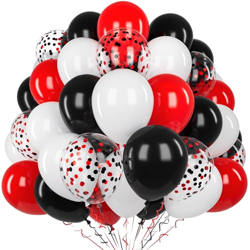 Globos Negros y Rojos, 60 Piezas 12 Pulgadas Globos Látex Negro