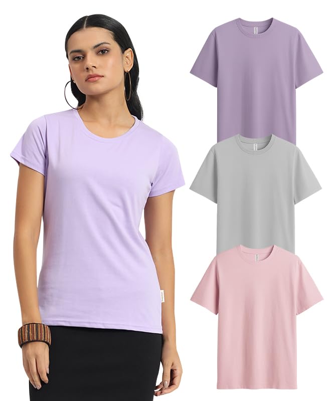 Image of Sleepynuts Women's Plain Round Neck Regular Fit Half Sleeve Cotton T Shirt