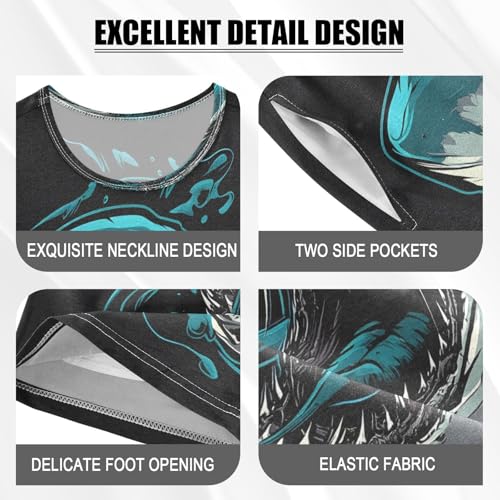 ALAZA Dark Blue Shark Pajamas Set Short Sleeve Cotton Sleepwear Summer Pjs 2 Piece 5-14Y4