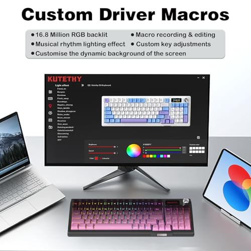 Image of KUTETHY Wireless Mechanical Keyboard,RGB Backlit Gaming-Blackberry Contours | Smart Display & Knob,Tri-Mode BT5.0 /2.4GHz /USB-C,Hot Swappable Pre-lubed Linear Switches,Contour keycaps(Dark Switches)