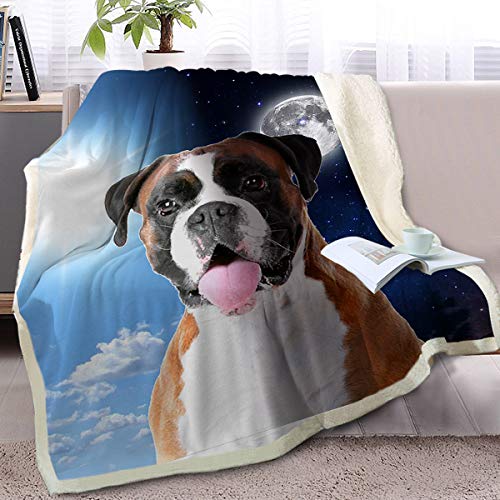 BlessLiving Big Puppy Print Blanket Cute Dog Against A Blue Sky Children's Sherpa Fleece Blanket Couch Throw Blanket (Cool Boxer Dog, 50 x 60 Inches)