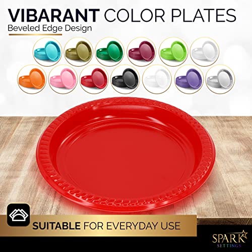 Amcrate Red Disposable Party Plastic Dessert Plates 7" - Ideal For Weddings, Party’s, Birthdays, Dinners, Lunch’s. (Pack Of 50) #TOP1