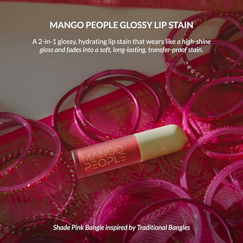Mango People Hydrating Glossy Fruit Lip Stain, Long Lasting Tint & Oil Stain, Lightweight Lip Makeup with High-Shine Finish for Soft, Smooth and Nourished Lips - Pink Bangle