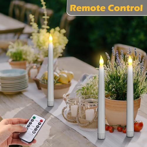 Image of Tuanse 24 Pack Flameless Flicker Taper Candles Bulk with Remote and Timer, Battery Operated LED Warm White Taper Candles Light for Home Wedding Decoration Gifts(White,8 Inch)