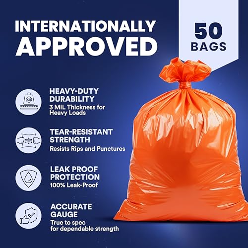 Image of Plasticplace 42 Gallon Trash Bags |3.0 Mil | Orange Heavy Duty Contractor Trash Bags | 33 inch x 48 inch, 50 Count (Pack of 1)