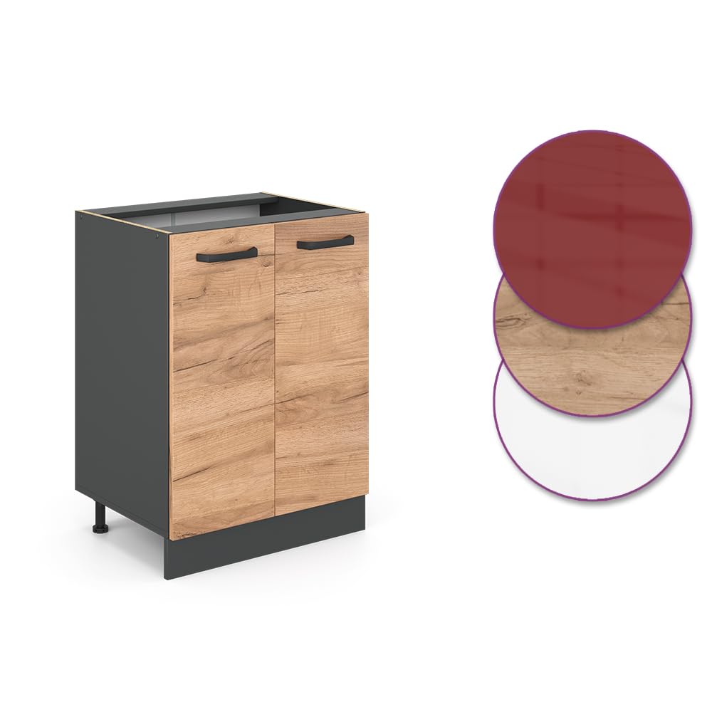 Vicco Mueble bajo de Cocina R-Line, Roble Dorado/Antracita, 60 cm sin encimera