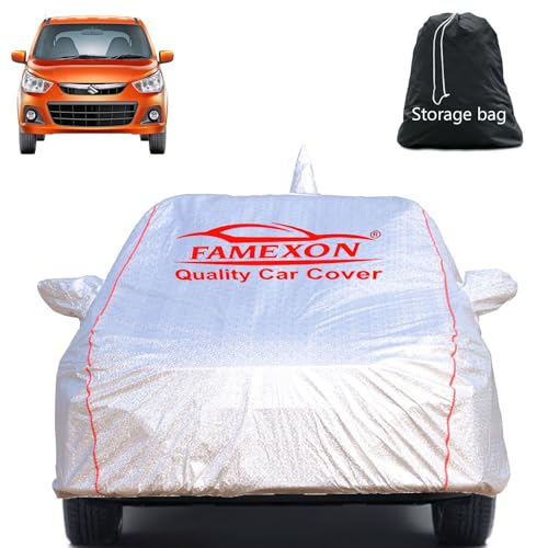 Image of Full Body Car Cover for Maruti Suzuki Alto K10 with Mirror and Antena Pocket Triple Stiched(Silver with Red Piping)