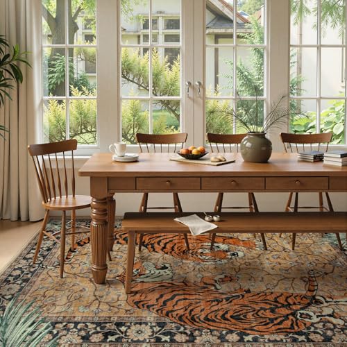 Moynesa Tiger 6x9 Rug, Washable Large Rugs for Living Room, Vintage Non Slip Boho Bedroom Area Rug, Ultra Thin Soft Indoor Floor Carpet for Dining Room Home Office, Camel