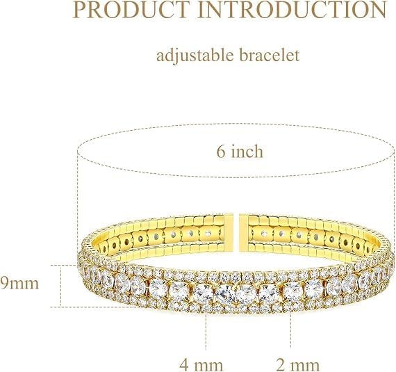 AiliFe Cuff Tennis Bracelet for Women: Crystal Adjustable Cubic Zirconia Silver Bangle - 14K Gold Plated Red Rhinestone Bracelets for Party Favors Bride Wedding Jewerly - Image 4