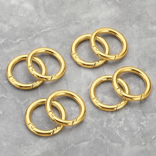 Image of Gkeygo Key Ring Clip, 1 Inch Keychain Rings, 8 Pack Round Carabiner Clip for Keys, Buckle, Bags, Purses - Key Chain Hooks Replacement Keychains Lanyard DIY Crafts, Gold