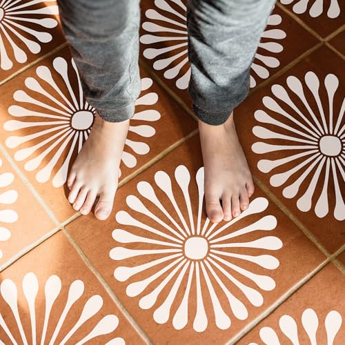 Boho Flowers Wall Stencils, Reusable Template for Painting Large Pattern on Floors, Enterway, Walls, Patio & Concrete, 2-Pack Tile Stencils DIY Décor