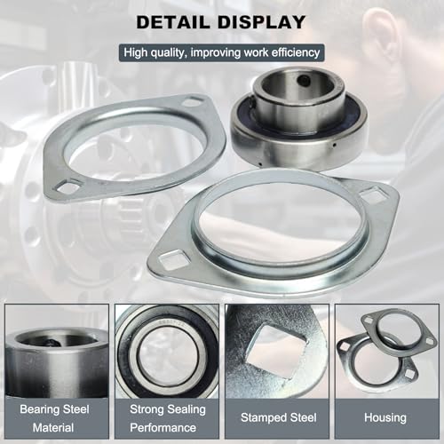 Image of 2 Pack SBPFL207-22 Pillow Block Bearings 1-3 /8 inch Bore Bearing Units Steel Flange Mounted Bearing Housing Pressed Steel Flange Bearing (SBPFL207)