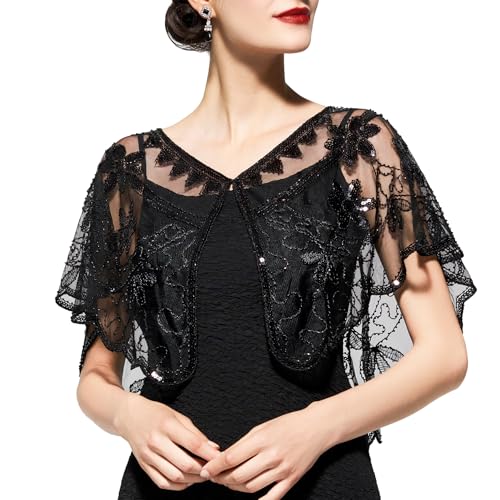 YESSA Women's 1920s Shawl Wraps,Sequin Flapper Evening Shawls for women Gatsby Accessories for Harlem Night