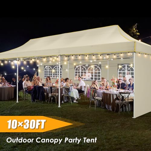 Image of HOTEEL 10x30 Heavy Duty Pop Up Canopy Tent with 5 Sidewalls&Wheeled Bag, Commercial Event Party Tent Wedding Instant Canopy Waterproof, Upgraded Thicked Hexagonal Legs, UV 50+, Khaki