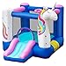 COSTWAY Castello Gonfiabile per Bambini, Casa Gonfiabile a Tema Unicorno con Scivolo, per Bambini 3-10 Anni, Include Borsa di Trasporto e Kit di Riparazione (Senza Compressore)