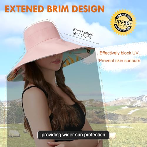 KAICAILA Women Bohemian Reversible Floral Sun Hat Wide Brim Fishing Hats - image 4