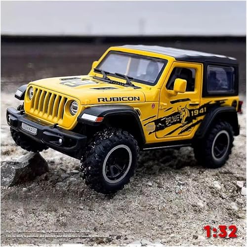 Image of 1:32 Alloy Model Car Compatible for Wrangler Rubicon Style, Diecast Pull Back Toy Car with Light & Sound for Kids Boys Girls Gift (Yellow)