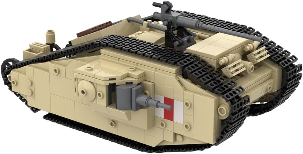 Mark-II Tank Military Building Blocks Set, WWI British Battle Replica, Premium Collectible Model for Desk Display, Historical Military Gift for Enthusiasts & Hobbyists (Khaki/748PCS)