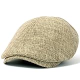 ililily Linen Flat Cap Cabbie Hat Gatsby Ivy Caps Irish Hunting Hats Newsboy with Stretch fit (flatcap-531-6)