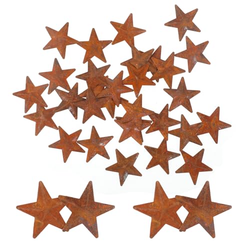 Molain 30 PCS 1 Inch Metal Star, Metal Rusty Barn Star for Crafts, Mini Metal Barn Star Crafts Ornaments Decor 3D Metal Star for Vintage Farmhouse Christmas Day Wall Home Decor