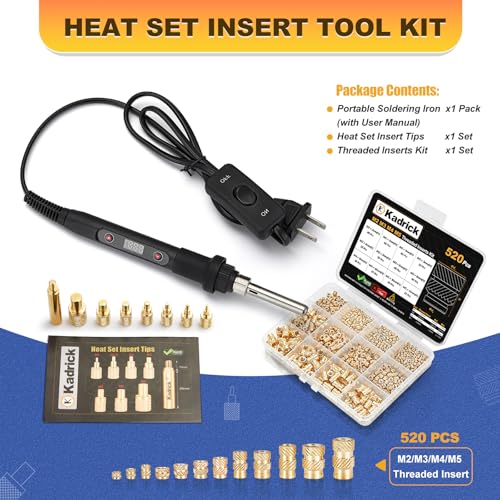 Image of Professional Heat Set Insert Tool Kit: 80W Soldering Iron Heat Insert Tool with 520pcs Brass Inserts & Heat Set Insert Tips (M2-M8) for 3D Printing