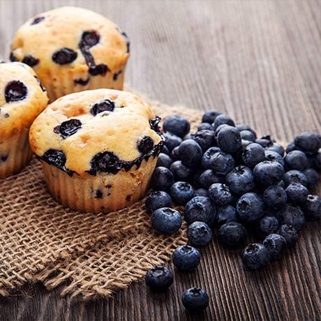 Close-up of freshly baked blueberry muffins.