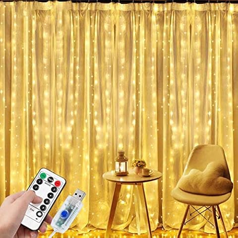 NIWWIN Hängende Fenster Vorhang Lichter 3 m × 3 m USB 300 LED Lichterkette Cover