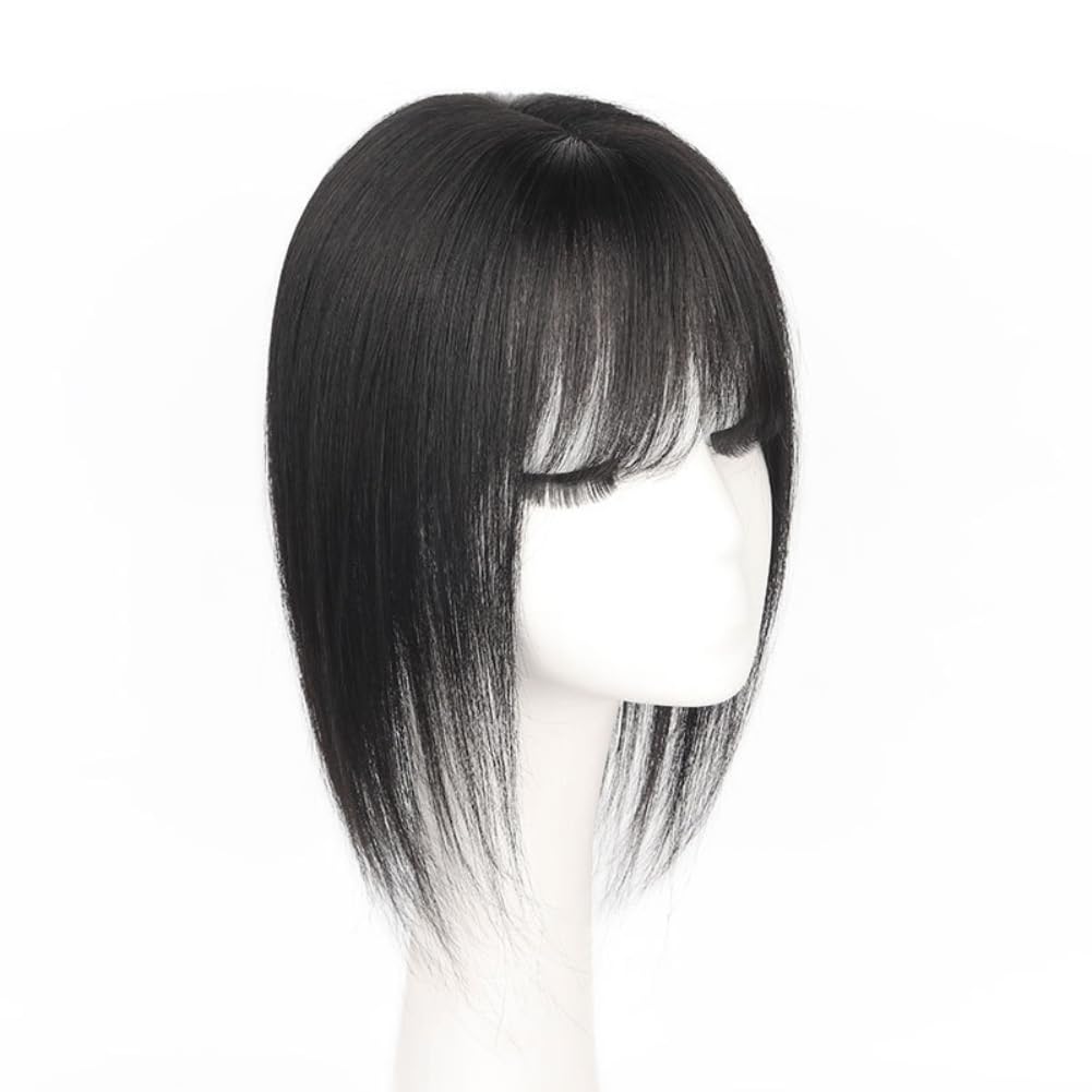 Clip in Toppers Straight Human Hair One-piece Hairpiece for Women Thin Hair. (Natural black,8x12 20cm)
