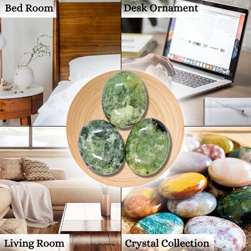 Image of Amazing Gemstone Prehnite Epidote Crystals and Healing Stones - Large Palm Stone Crystals Piedra - Crystal for Good Luck, Positive Energy, Meditation - Unique Stocking Stuffers, Gifts for Women, Men