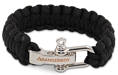 RANGERBOY Cobra Braid Paracord Survival Bracelet, with Stainless Steel Shackle Adjustable Size Fits 7
