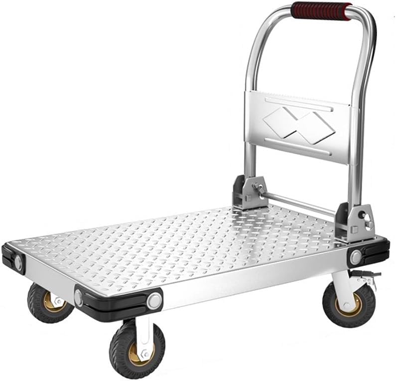 Platform Truck Cart Industrial Steel Plate Trolley Cargo Flatbed Trolley Transporter Household Trailer Foldable Portable Express(Large)