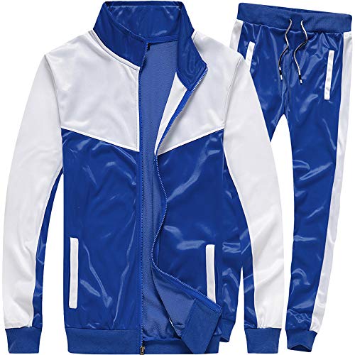 MACHLAB Men's Casual Tracksuit Set Long Sleeve Full-Zip Running Jogging Athletic Sweat Suits Sky Blue#57 S