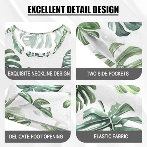 ALAZA Tropical Palm Leaves Watercolor Pajamas Short Sleeve 2 Piece Sleepwear Top and Bottom Pajama Set Unisex4