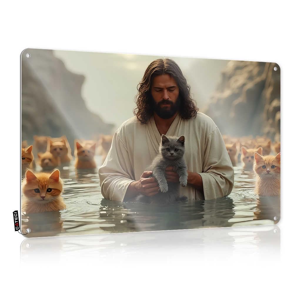 Fzfn Colour Sign Nice Premium Jesus And Cats In The Water For Cottage - Lake House Decorations Customizable(30X40cm)