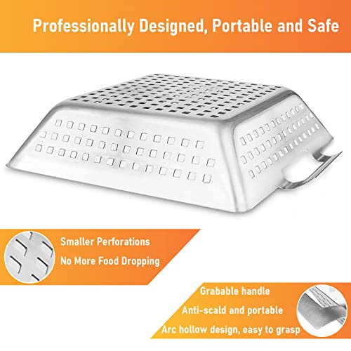 Grisun Vegetable Grill Baskets 3 Pcs - Heavy Duty Bbq Grill Baskets For Outdoor Grill With Handle, Stainless Steel Bbq Grilling Vegetable Baskets With A Round Wok Grill Pan, Dishwasher Safe #TOP3