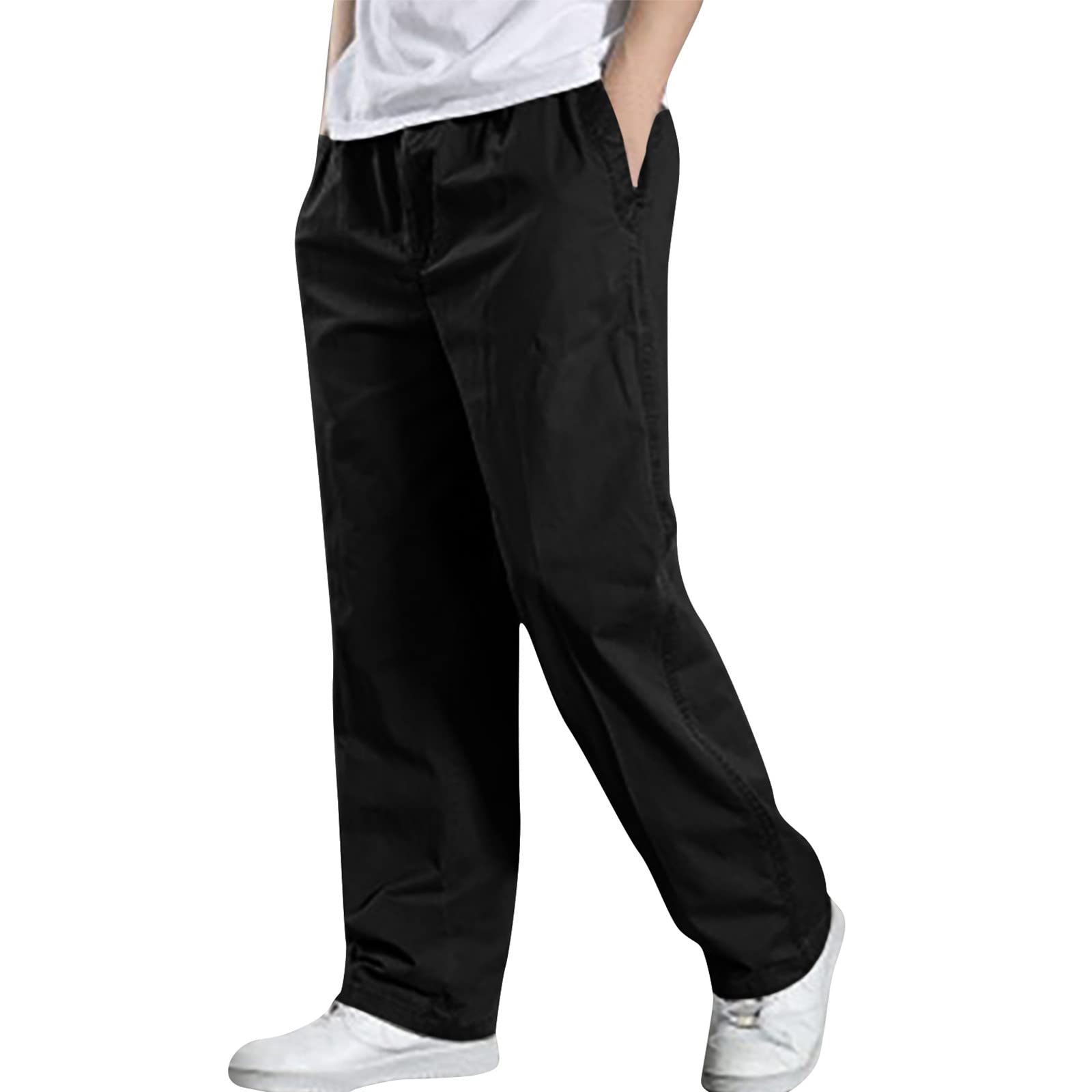 Sweatpants for Men Cotton Loose Casual Pants Lightweight Straight Leg Sweatpants Elastic Waist Lounge Pants Pockets