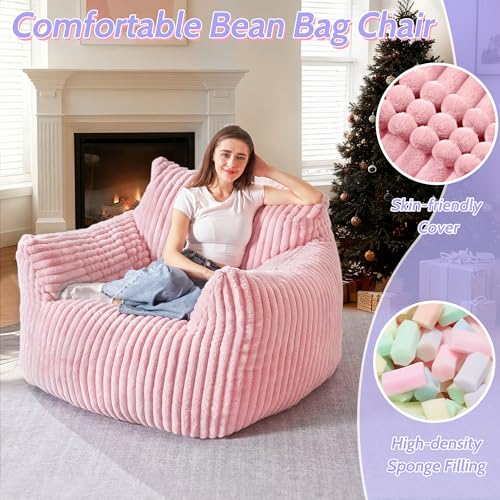 Image of HABUTWAY Comfy Floor Sofa Giant Plush Reading Chair Indoor Cozy Couch with Armrests Oversized Couch Upholstered Boneless Sofa Portable Cloud Couch Accent Chair for Living Room, Bedroom (Light Pink)
