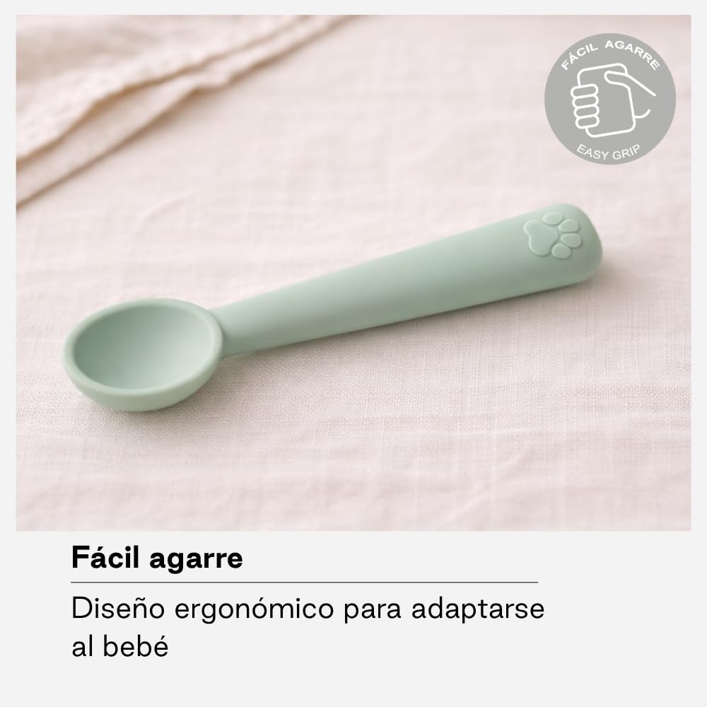 Jané Set Bol y Cuchara de Silicona con Ventosa, Libre BPA, Apto Microondas y Lavavajillas, Vajilla Bebé, Verde