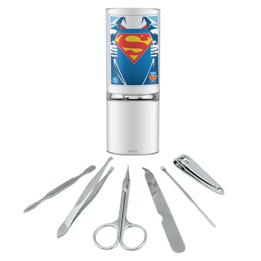 GRAPHICS & MORE Superman Day 2025 Chest Logo Stainless Steel Manicure Pedicure Grooming Beauty Care Travel Kit